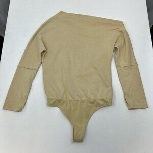 Promesa On The Verge Bodysuit Womens M Beige One Shoulder Long Sleeve Thumb Hole